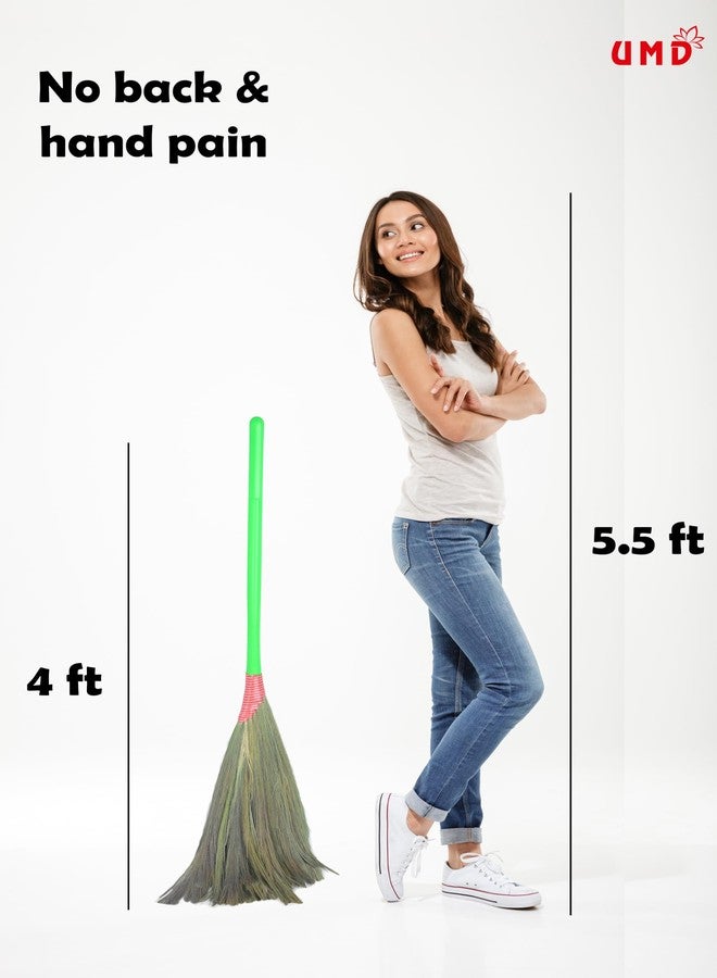 UMD First Grade Brooms | Zero Dust Natural Grass | Jadhu for Floor and Ceiling Cleaning |Long Handle for Cleaning, Housework, Home Use Without Backpain (1) (1) - Image 2